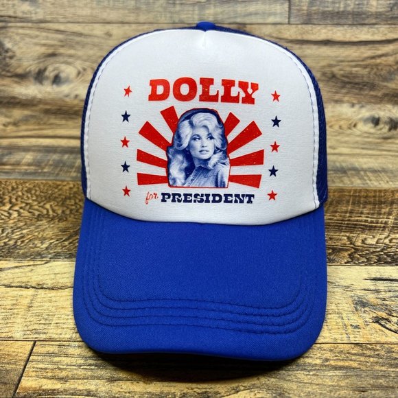 Dolly Parton President Mens Trucker Hat Blue Snapback Country Music Baseball Cap - Picture 2 of 8